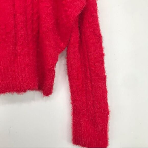 ALYA Francesca’s Red Fuzzy Diamond Pattern Knit Crewneck Sweater NEW - Picture 5 of 15
